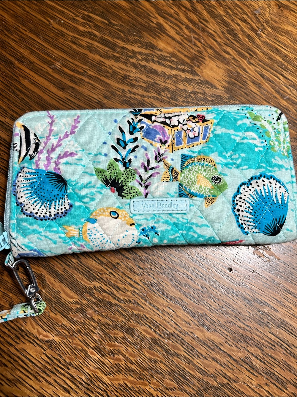 Vera Bradley Fish Pattern Zip-Around Wristlet Wallet Blue Aqua Retired